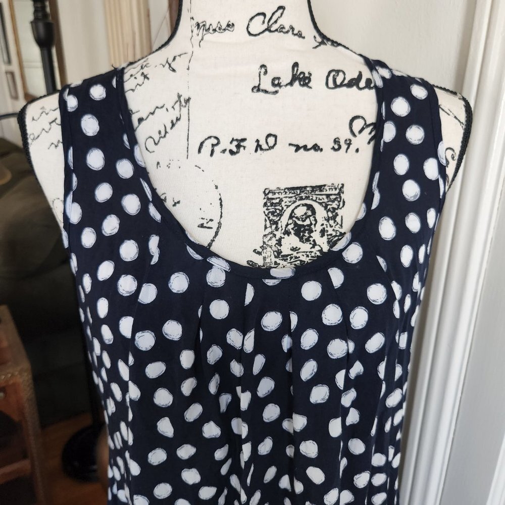 Papillon Asymmetrical Sleeveless Dress Navy and White Polka Dots Sz M